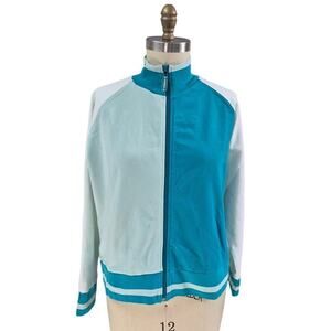 80s 90s Y2K Finish Line Teal/Green Color Block Track Jacket Cotton/Spandex  XL